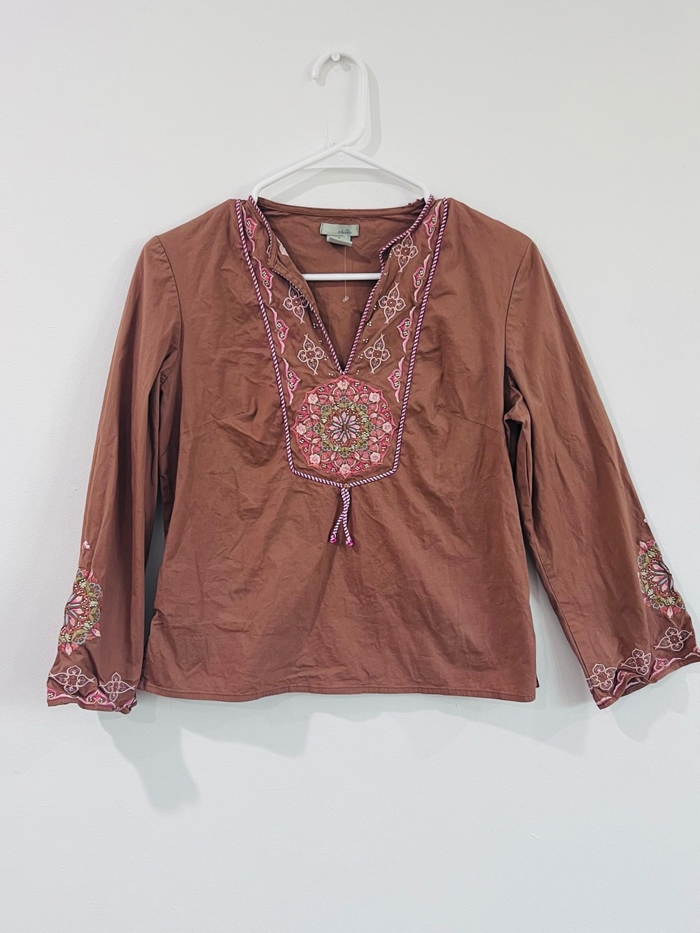 Odille Anthropologie Embroidered Blouse 4 Boho 70s Cottagecore Folk Tunic